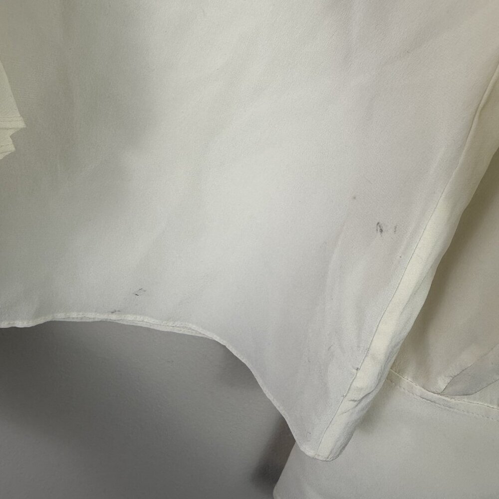 FRAME Silk Ruffle Blouse Cream Medium V Neck Long Sleeve Luxury Designer Top - Picture 4 of 8